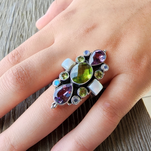 Nicky Butler 925 Sterling Silver Peridot Amethyst Pearl Ring NWT Designer Size 8 - Picture 10 of 12